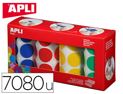 GOMMETTE APLI AGIPA ADHSIVE RONDE 20MM COLORIS ASSORTIS BOTE 4 ROULEAUX 7080 UNITS