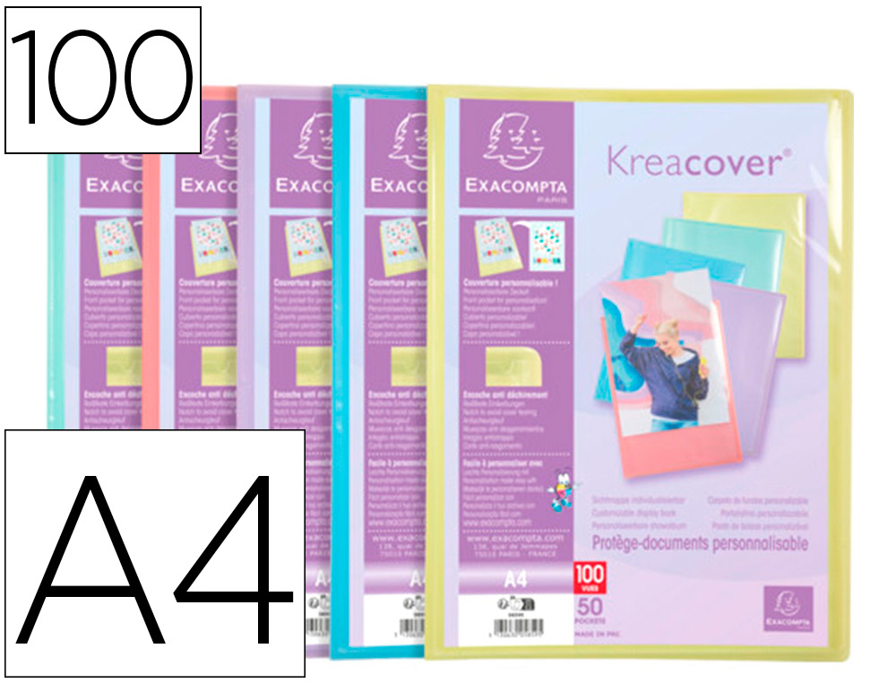 PORTE-DOCUMENTS EXACOMPTA KREACOVER A4 POLYPROPYLENE    100VUES ASSORTIMENT PASTEL