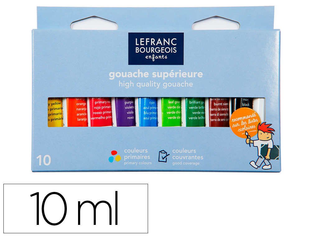 GOUACHE LEFRANC BOURGEOIS SANS COMPOSANTS TOXIQUES BOTE PEGBOARDABLE 10 TUBES 10ML