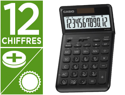 CALCULATRICE CASIO JW 200 SC BK GRAND CRAN 12 CHIFFRES RACINE CARRE MMOIRE INDPENDANTE 109X184X11MM 150G NOIR