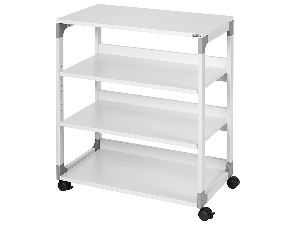 DESSERTE DE BUREAU DURABLE MULTI TROLLEY ACIER REVETEMENT EPOXY POLYESTER 4 TABLETTES 87,9X75X43,2CM COLORIS GRIS