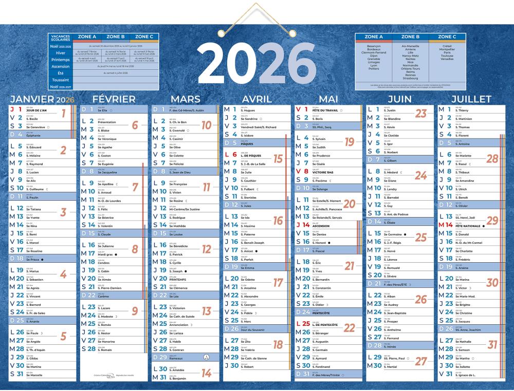 CALENDRIER BANCAIRE BLEU 54X38,5 CM