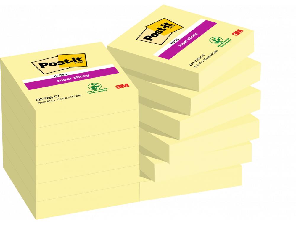 POST-IT S/STICKY 47X47 JAUNEP/NOTE REPOSITIONNABLE - SUPER STICKY BLOC JAUNE 47X47MM - LOT DE 12