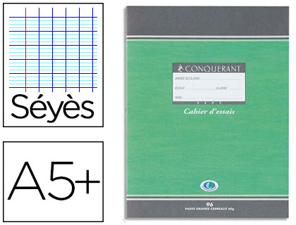 CAHIER BROUILLON PIQU CONQURANT SEPT COUVERTURE OFFSET TABLES DE CALCUL A5+ 17X22CM 96 PAGES 56G